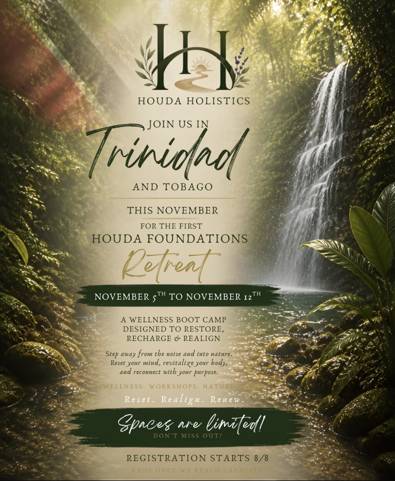 Houda Foundations Trinidad and Tobago wellness retreat poster